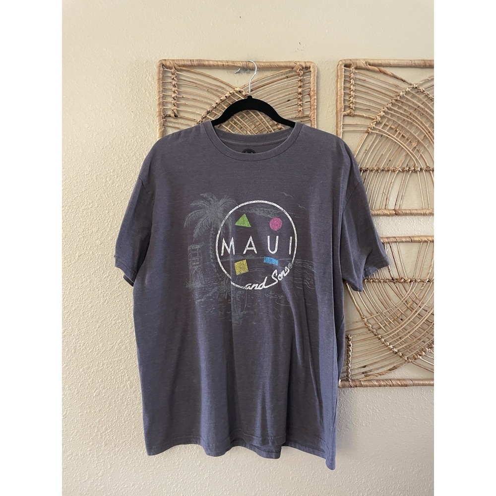 Maui and Sons Retro Graphic Logo Shirt Hawaiian Local Surf Palm Gray Sz‎ XL B14